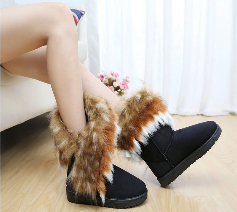 King Ma Women's Faux Fur Tassel Winter Snow Boot Suede Flat Ankle Boots (black, numeric_10) - Image 2